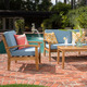 Peyton 4-piece Outdoor Wooden Chat Set with Cushions by Christopher Knight Home - Thumbnail 6