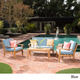 Peyton 4-piece Outdoor Wooden Chat Set with Cushions by Christopher Knight Home - Thumbnail 1