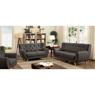 Furniture of America Rina Mid-Century Modern 3-piece Tufted Linen-like Sofa Set