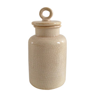 Jeco Cream Ceramic Small Distressed Lidded Jar