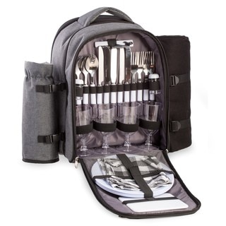 Bey Berk Alex Black and Grey Canvas Picnic Backpack With Stainless Steel Utensils