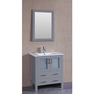 Bosconi 30-inch Single Vanity Cabinet with White Glass Top