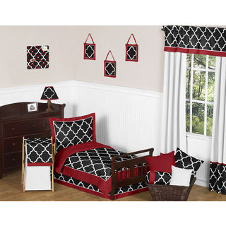Sweet Jojo Designs 5-piece Red, Black and White Trellis Print Toddler-size Bed in a Bag with Sheet Set