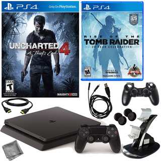 PlayStation 4 Slim 500GB Uncharted 4 Console with Rise Of The Tomb Raider & Accessories