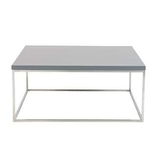 Teresa Matte Gray Square Coffee Table with Brushed Stainless Steel Base