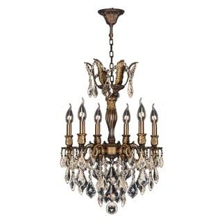 French Royal Collection 6 Light Antique Bronze Finish and Golden Teak Crystal Chandelier 19" D x 25" H Medium