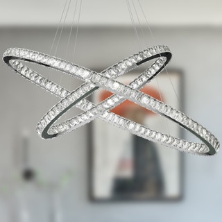 Modern Euro Cosmos LED Collection 30 Light Chrome Finish Crystal Constellation Ring Dimmable Chandelier H Extra Large