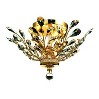 Floral Orchid Collection 4-Light Gold Finish and Clear Crystal Floral Semi-Flush Mount Ceiling Light 20-inch Round Large