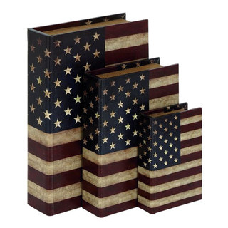 Benzara Wood American Flag Book Boxes (Pack of 3)
