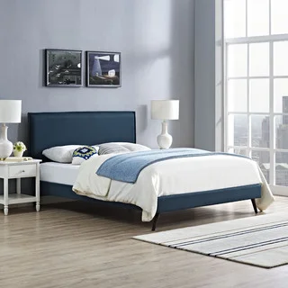Camille Azure Fabric Platform Bed with Round Splayed Legs