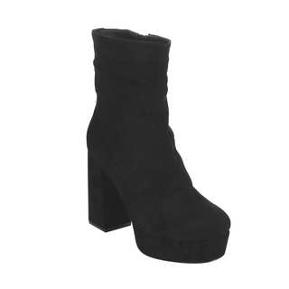 Bonnibel Women's GF44 Black Faux Suede Inside-zipper Block High-heel Platform Ankle Booties