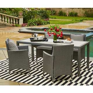 Portfolio Aldrich Grey Indoor/Outdoor 5 Piece Rectangle Dining Set with Grey Cushions