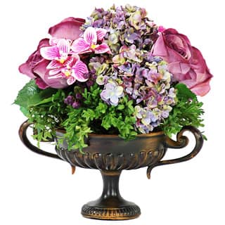 Jane Seymour Botanicals Mixed Floral Centerpiece in 16-inch Tall Metal Footed Urn