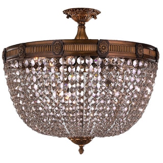 French Empire Crystal Basket Collection 9 Light Antique Bronze Finish Crystal Semi Flush Mount Ceiling Light 24-inch Round Large