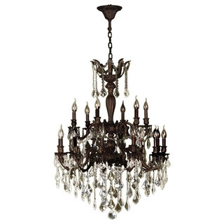 French Royal Collection 18 Light Flemish Brass Finish and Golden Teak Crystal Chandelier 30" D x 39" H Two 2 Tier Large