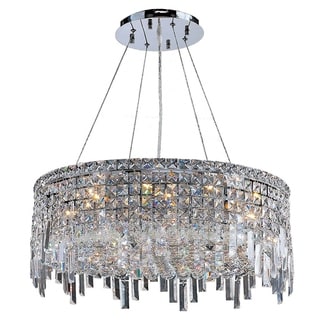 Glam Art Deco Style Collection 12 Light Chrome Finish Crystal Round Flush Mount Chandelier 24" D x 10.5" H Large