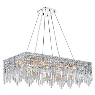 Glam Art Deco Style Collection 16 Light Chrome Finish Crystal Rectangle Flush Mount Chandelier 36" L x 18" W x 10.5" H Large