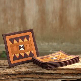 Set of 6 Handcrafted Lahu Cotton 'Rejoicing Earth' Coasters (Thailand)