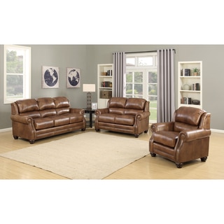 Bentley Premium Brown Top Grain Leather Wingback Sofa, Loveseat and Chair