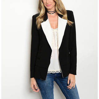 JED Women's Black and White Polyester Wide-lapel Power Blazer