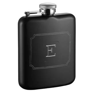 Visol Podova Black Matte 6 oz Flask with Engraved Initial - Letter E
