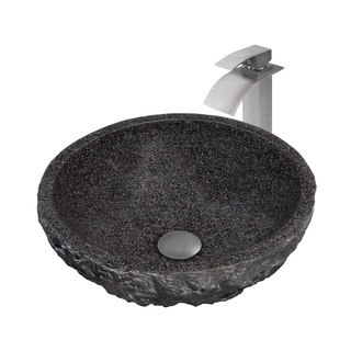 Novatto Absolute Natural Granite Stone Vessel Sink Set, Brushed Nickel