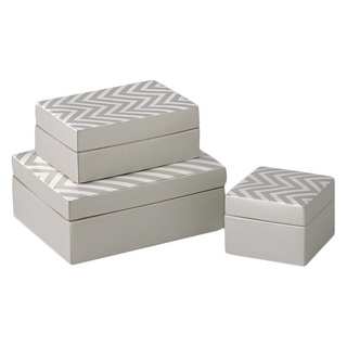 Matte Silver and White Ceramic Chevron Small Rectangle Boxes