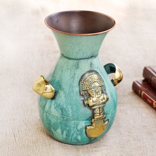 Handcrafted Copper Bronze 'Inca Blade and Wiracocha' Vase (Peru)