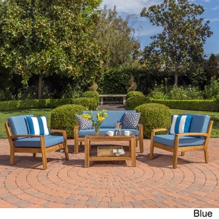Christopher Knight Home Grenada 4-Piece Outdoor Wood Chat Set w/ Cushions
