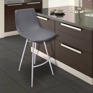Armen Living Athens Brushed Stainless Steel and Grey Faux Leather Barstool