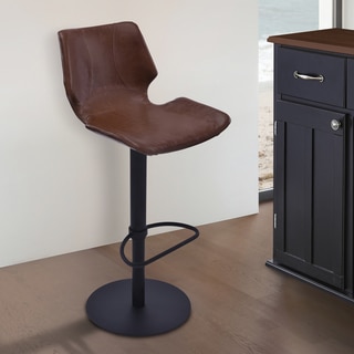Armen Living Zuma Brown Faux-leather Adjustable Swivel Barstool with Black Metal Base