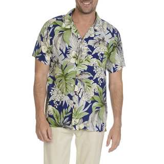 Caribbean Joe Men's Blue and Green Rayon Short-sleeved Floral-print Button-down Shirt
