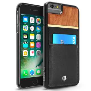 CobblePro Black/ Brown Leather Bamboo wood Case Cover with Wallet Flap Pouch For Apple iPhone 6 Plus/ 6s Plus