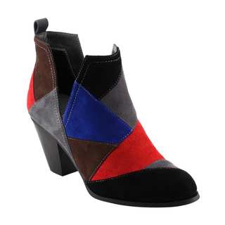 Nature Breeze FF46 Women's Faux Suede Slip-on Patchwork Chunky Block Heel Ankle Booties