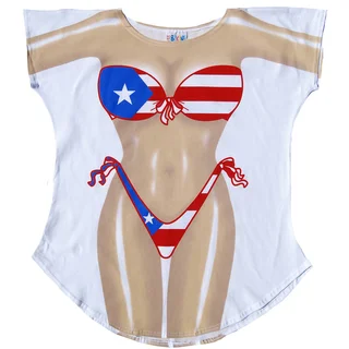 Puerto Rican Flag White Cotton Fantasy Swimsuit Cover Up