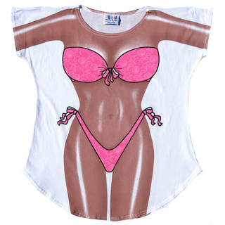 Fantasy Women' Pink Swimsuit White Cotton Cover Up