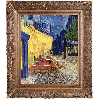 Vincent Van Gogh 'Cafe Terrace at Night (Luxury Line)' Hand Painted Framed Oil Reproduction on Canvas