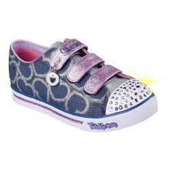 Girls' Skechers Twinkle Toes Shuffles Glitter Heart Sneaker Denim/Lavender
