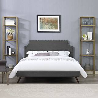 Laura Grey Fabric Platform Bed with Round Splayed Legs