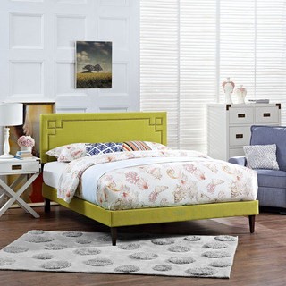 Josie Wheatgrass Fabric Platform Bed with Squared Tapered Legs