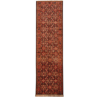Herat Oriental Persian Hand-knotted Tribal Hamadan Wool Runner (4' x 15')