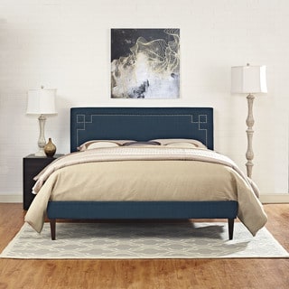 Josie Azure Fabric Platform Bed with Squared Tapered Legs
