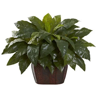 Nearly Natural Brown Giant Bird's Nest Fern with Decorative Planter
