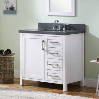 Contemporary White 36-inch Grey Quartz Marble Top Bathroom Vanity