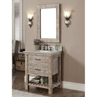 Infurniture Recycled Fir and Metal 30-inch Single-sink Bathroom Vanity with Carrara White Marble Top and Matching Wall Mirror