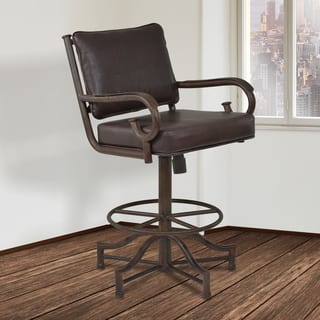 Armen Living San Diego Brown Faux Leather and Metal Swivel Barstool