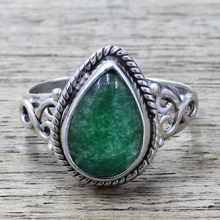 Handcrafted Sterling Silver 'Forest Drop' Quartz Ring (India)
