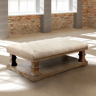 Furniture of America Temecula II Shabby Chic Distressed Natural Tone Tufted Linen Top Coffee Table