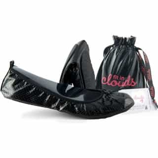 Fit In Clouds Gator Black Patent Leather Foldable Flats