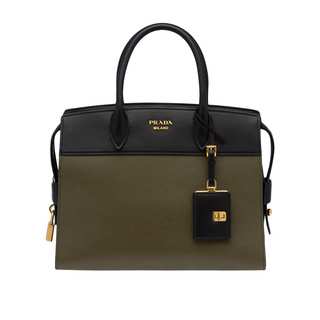 Prada Esplanade Military Green/Black Leather Satchel Handbag